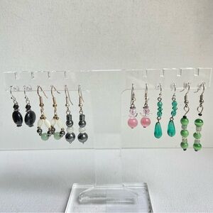 Pierced wire earrings in cat’s eye hematite glass mother of pearl LOT of six